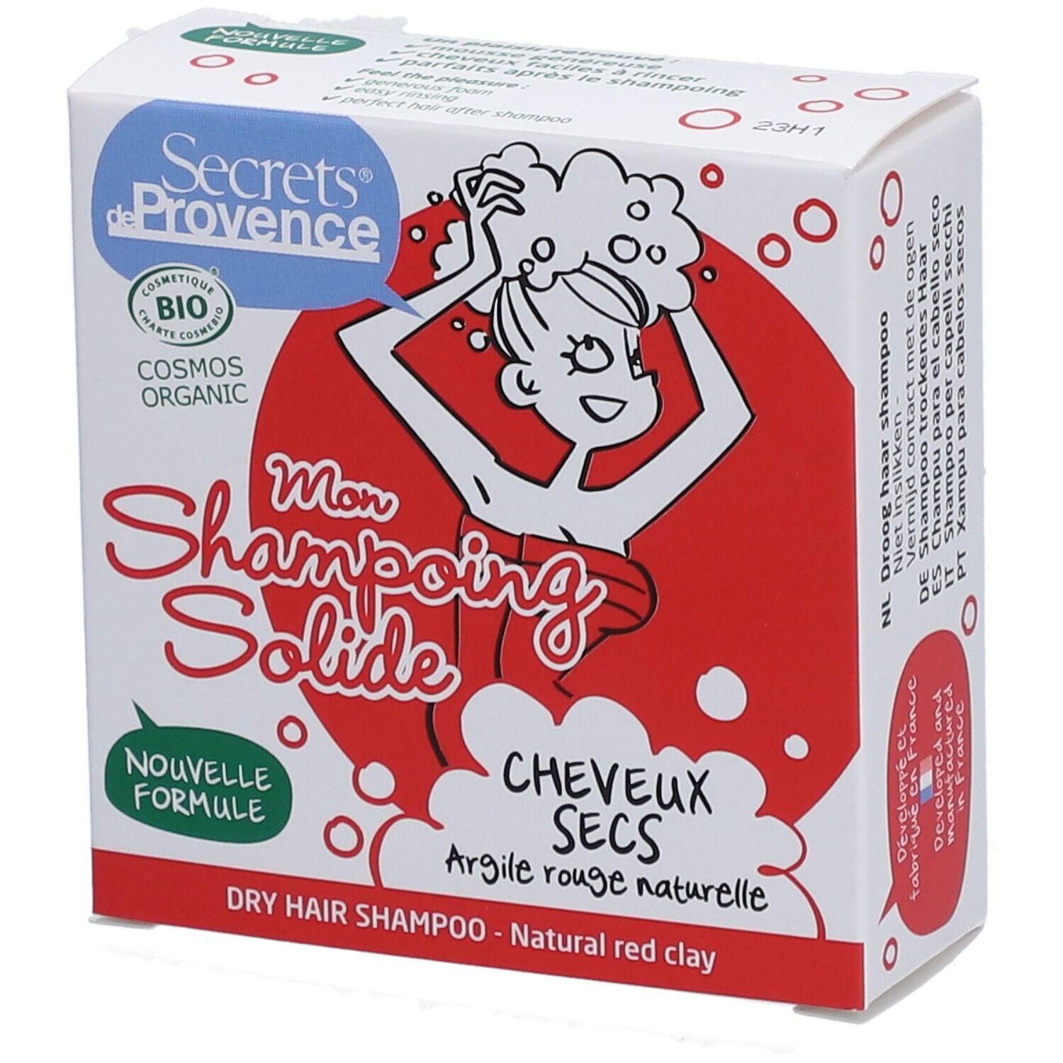 Secrets de Provence shampooing solide pour cheveux secs à l'argile rouge. Certifié COSMOS ORGANIC.