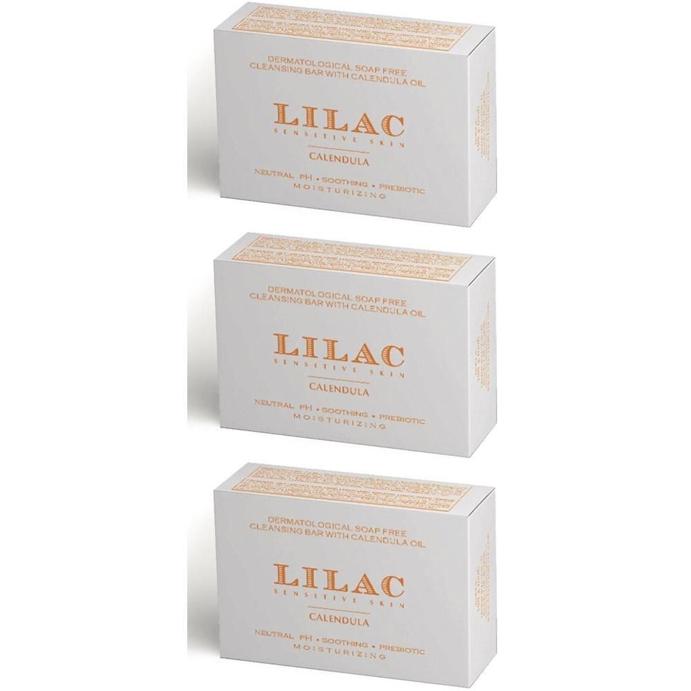 Drie pakken Lilac Calendula dermatologische zeep. Zeepvrij, hydraterend.