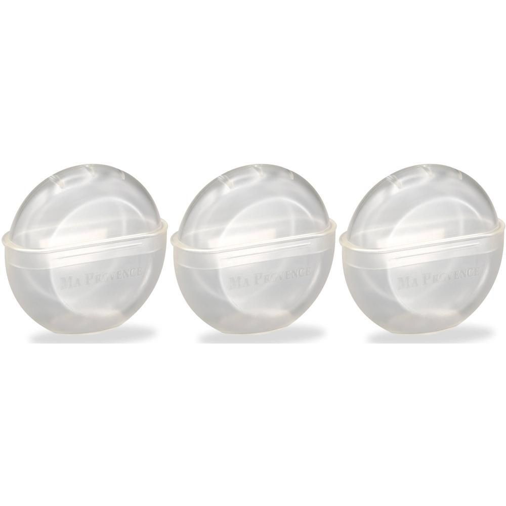 Trois boîtes rondes transparentes pour shampoing solide, chacune avec un couvercle.