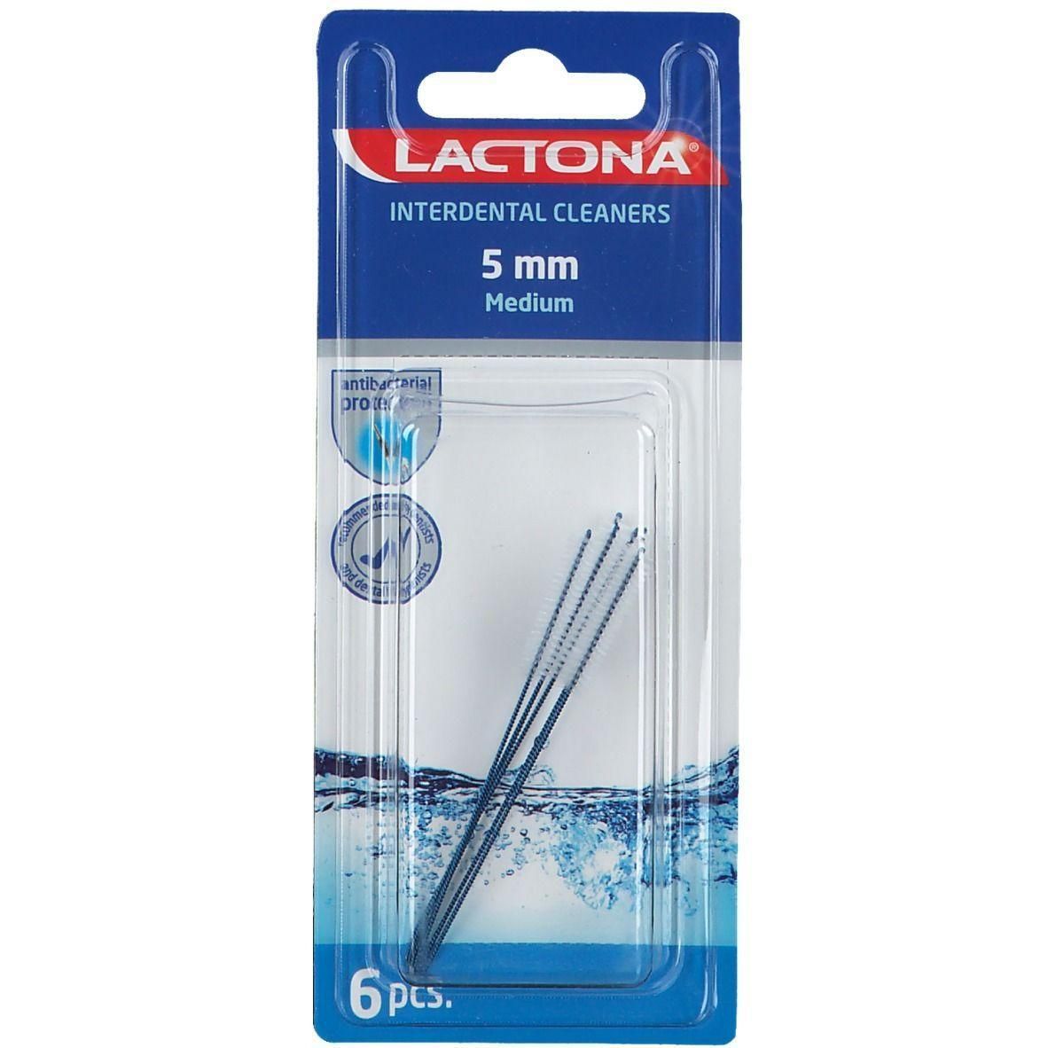 Emballage de 6 brossettes interdentaires Lactona, 5 mm, Medium. Protection antibactérienne.