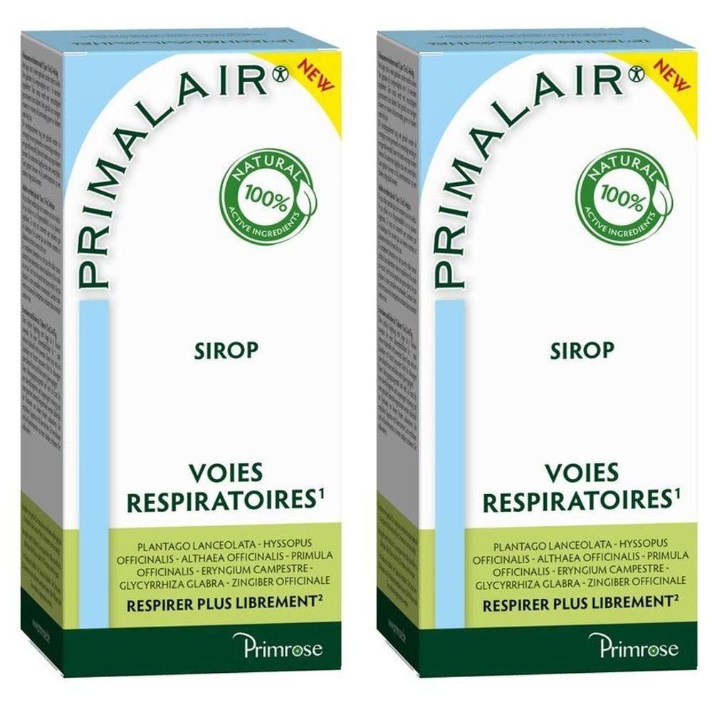 Deux boîtes de sirop Primrose Primalair pour les voies respiratoires. Ingrédients naturels.