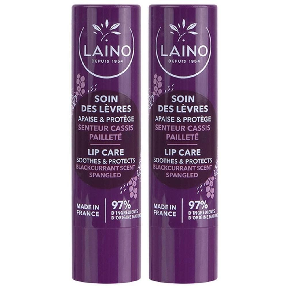 Twee Laino Lippenbalsem Cassis, pailletten.