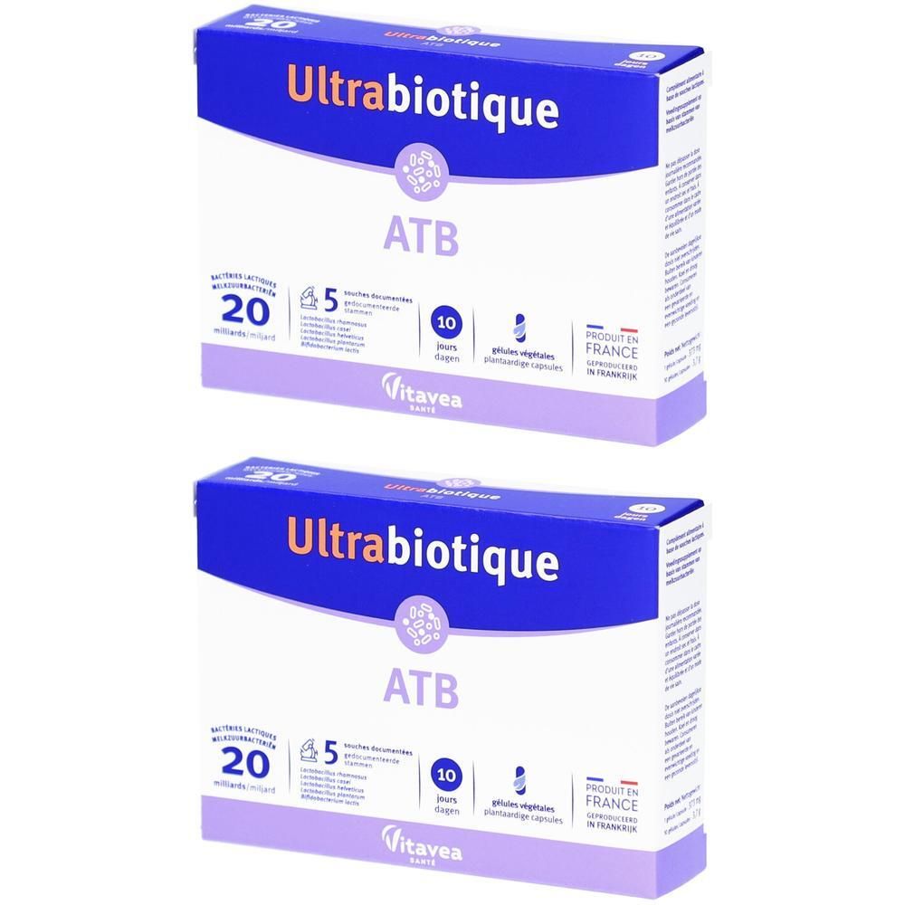 Twee pakken Ultrabiotique ATB Protect met 20 capsules.