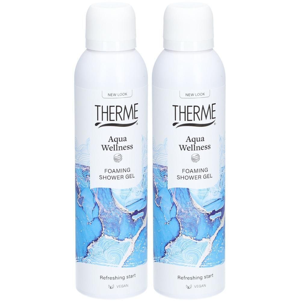 Twee flessen Therme Aqua Wellness schuimende douchegel.