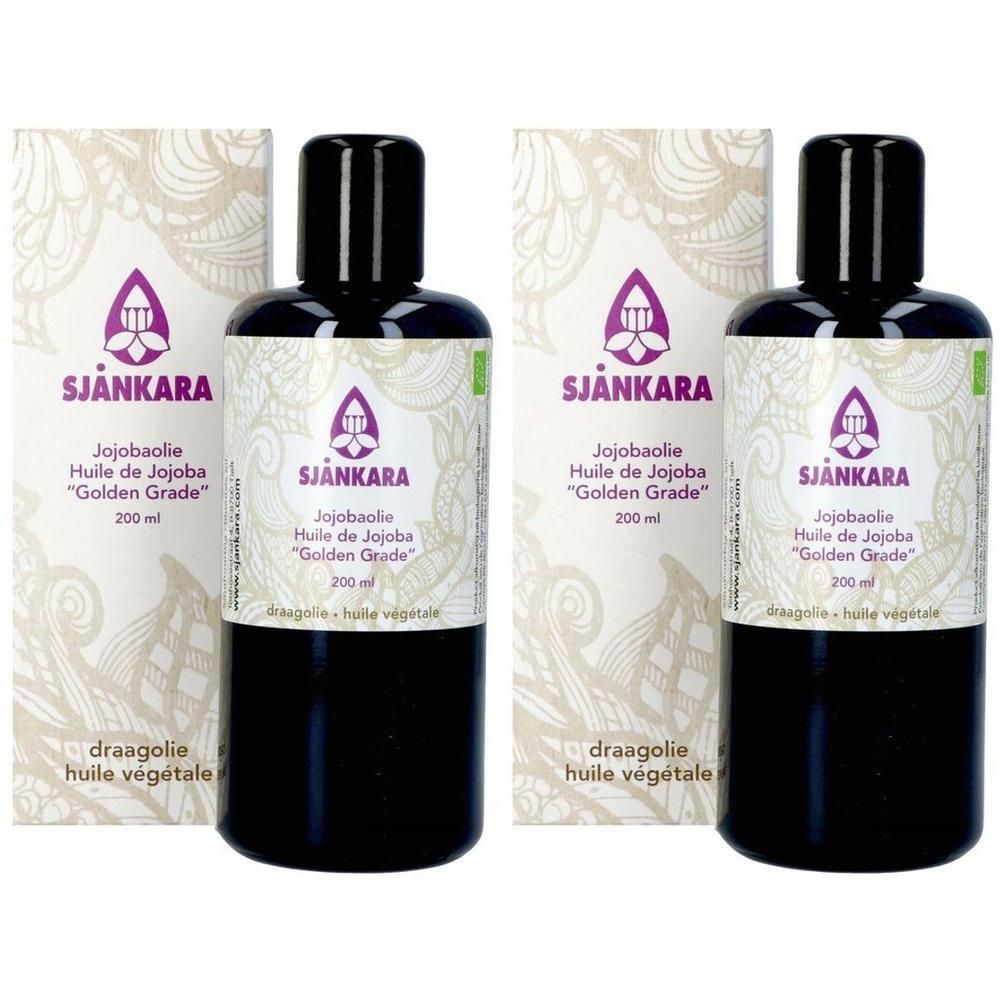 Twee flessen Sjankara Jojobaolie "Golden Grade" 200ml.