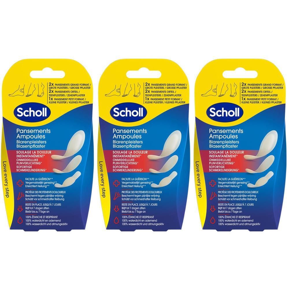 Scholl Blarenpleisters Ampullen: 3 verpakkingen van elk 1 blarenpleister. Directe pijnverlichting.