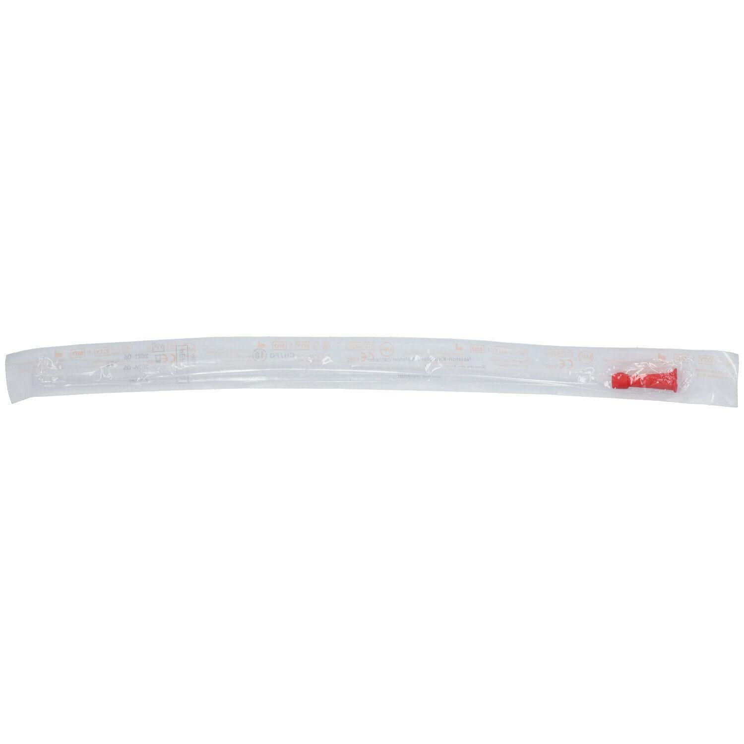 Steriele Nelaton katheter, Ch18, rood, 40 cm, in doorzichtige verpakking.