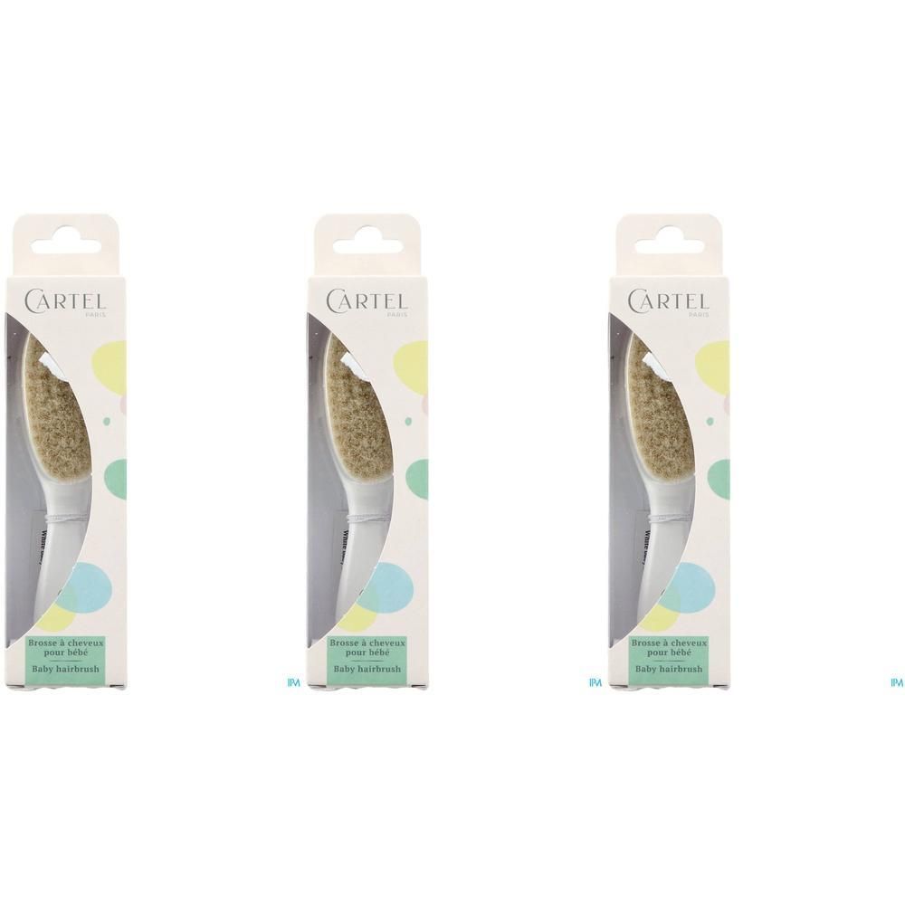 Driepack Cartel babymessen met witte handgreep en natuurlijke borstels.