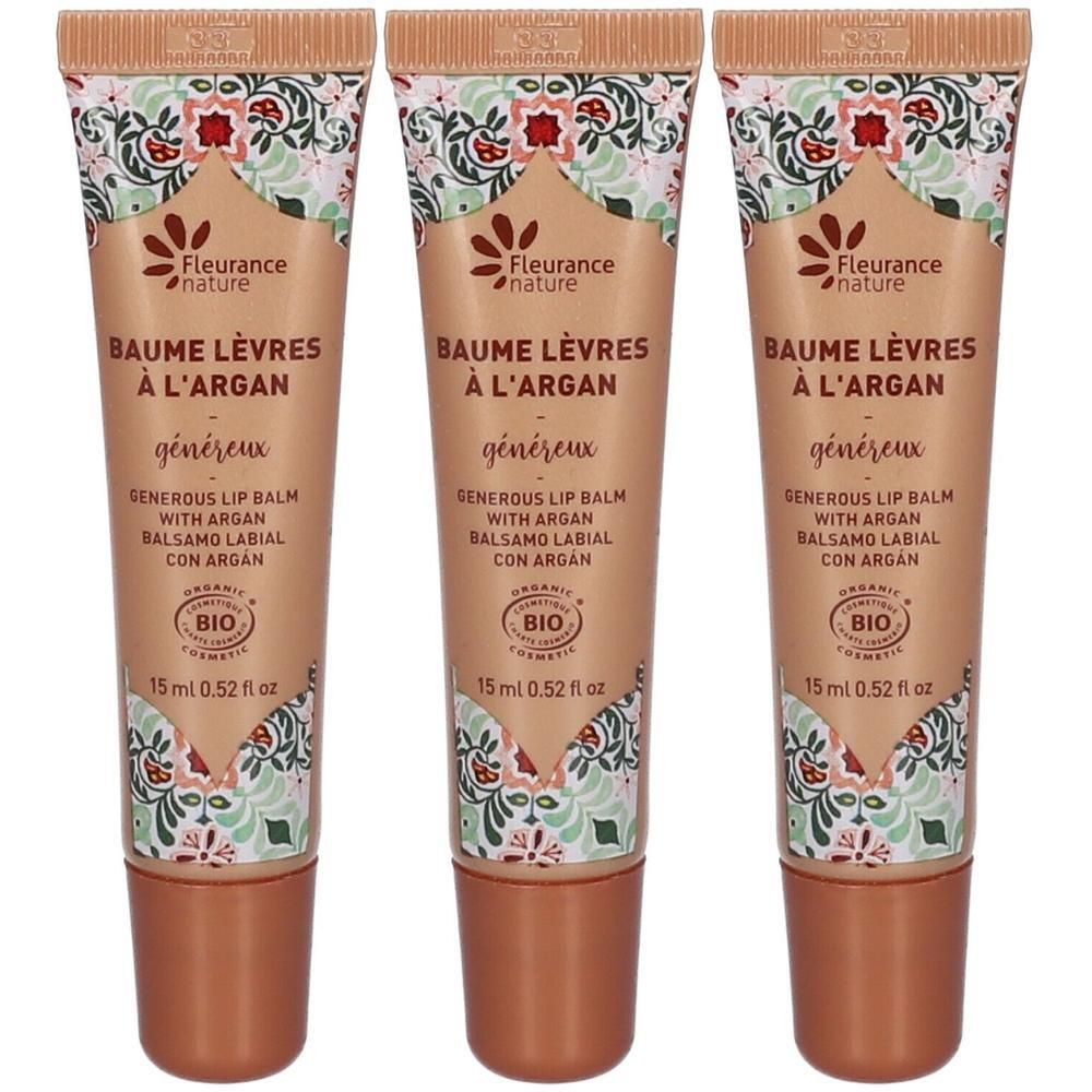 Drie tubes lippenbalsem met argan, 15 ml. Met Bio-keurmerk.