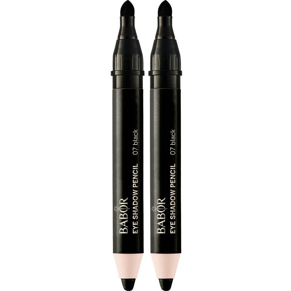 Deux crayons pour fard à paupières noirs, marqués 'BABOR EYE SHADOW PENCIL 07 black'.