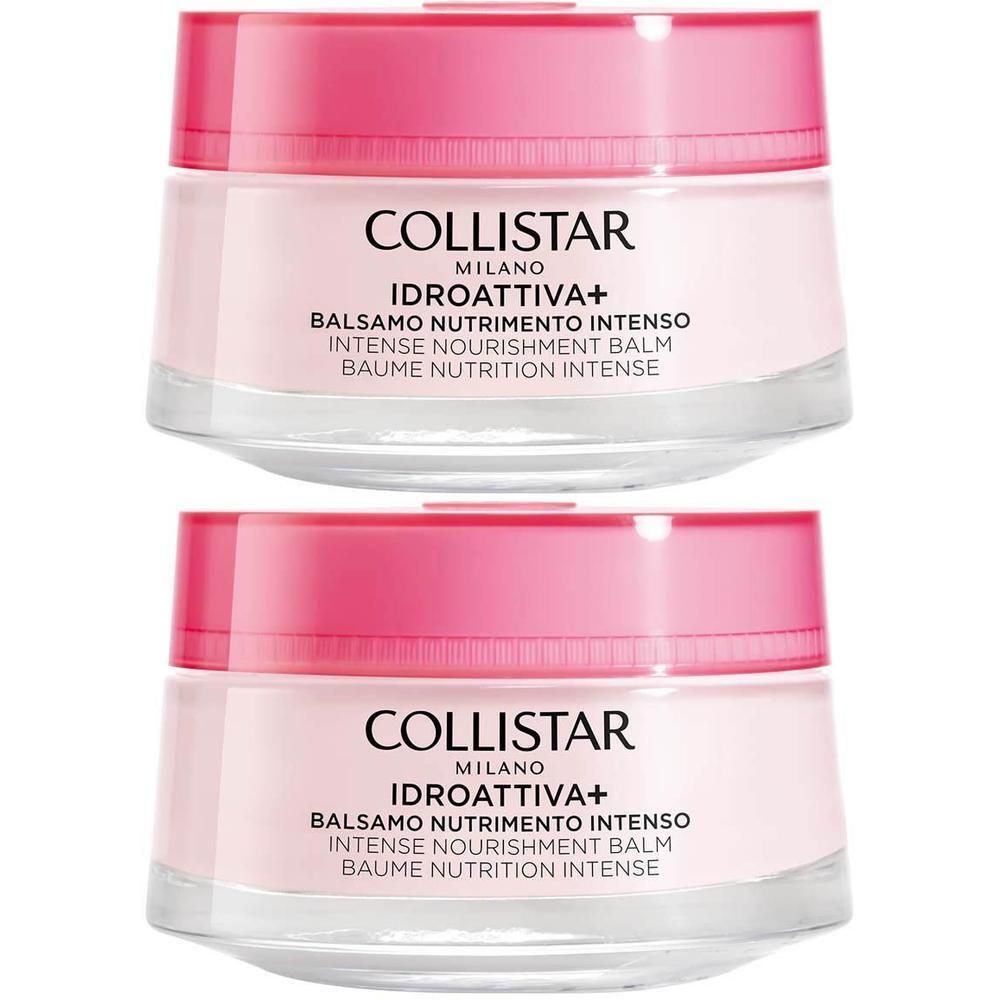 Twee Collistar Idroattiva+ Intense Nourishment Balm potjes met roze deksels.