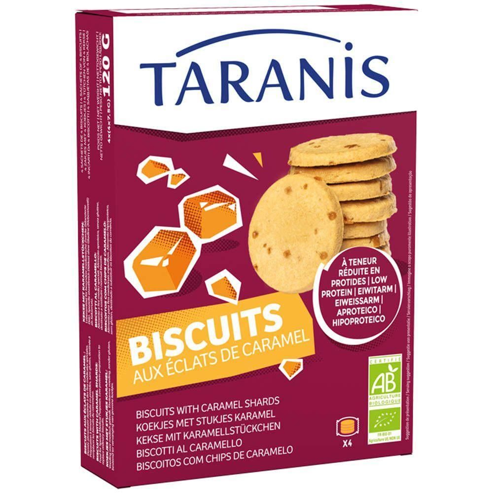 Taranis koekjes met karamelstukjes, 120g verpakking. Biologisch gecertificeerd.