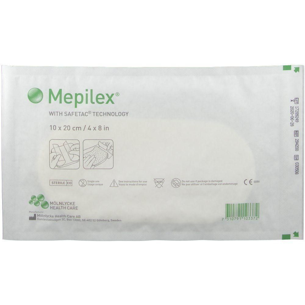 Pansement stérile Mepilex, 10 x 20 cm, avec technologie Safetac.