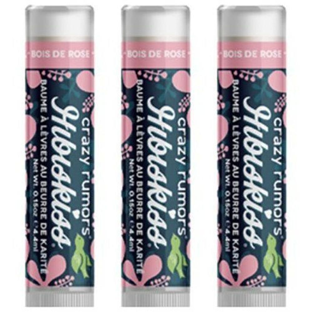 Drie lippenbalsemstiften met hibiscus en rozenhout design.