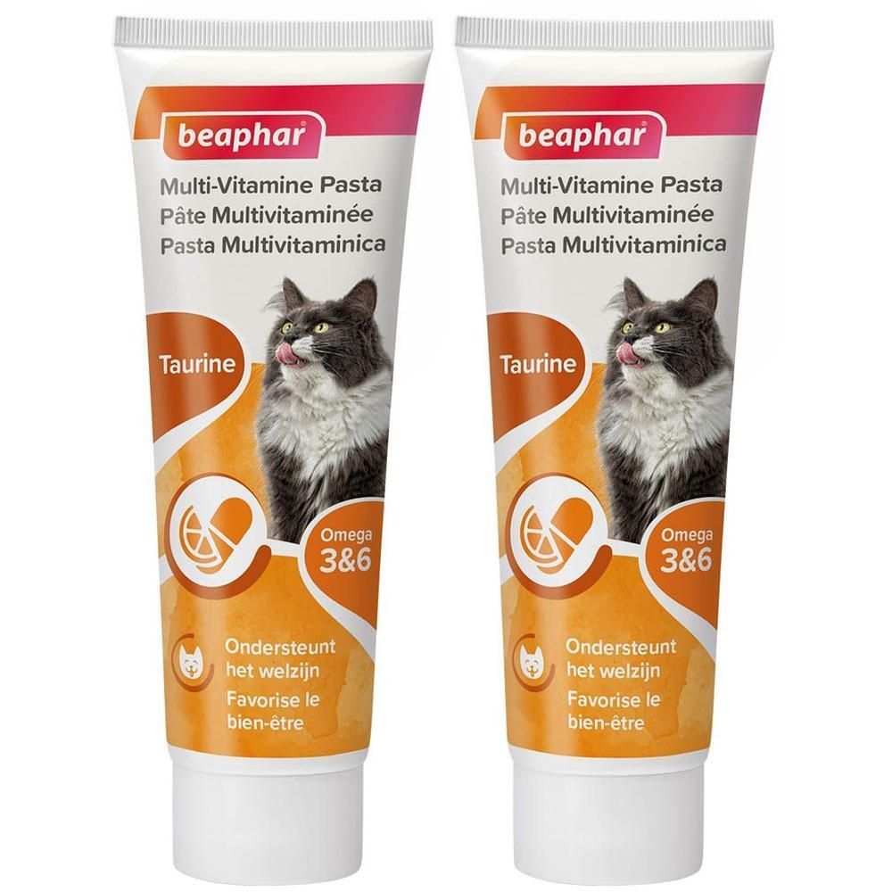 Deux tubes de Pâte Multi-Vitamines Beaphar pour chats, avec Taurine et Oméga 3&6.