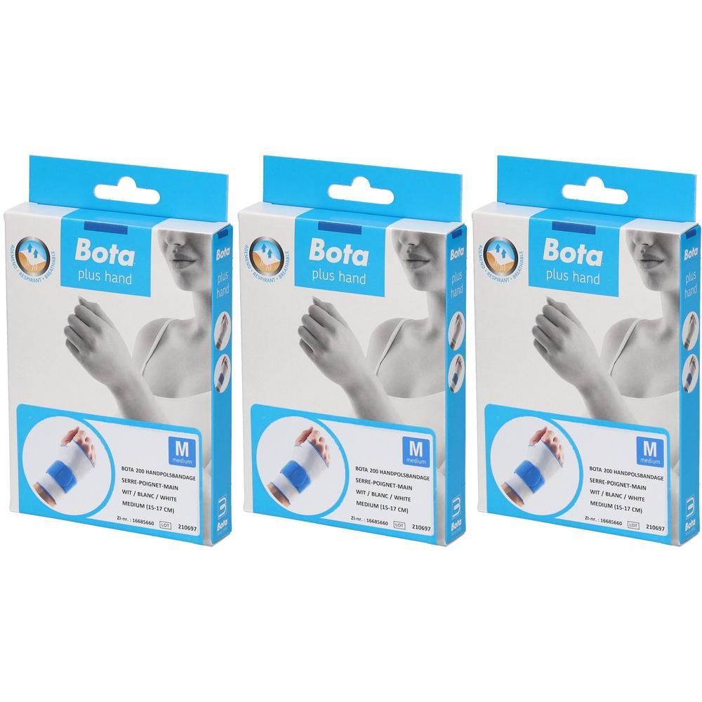 Drie verpakkingen Bota polsbandage in wit, maat M.