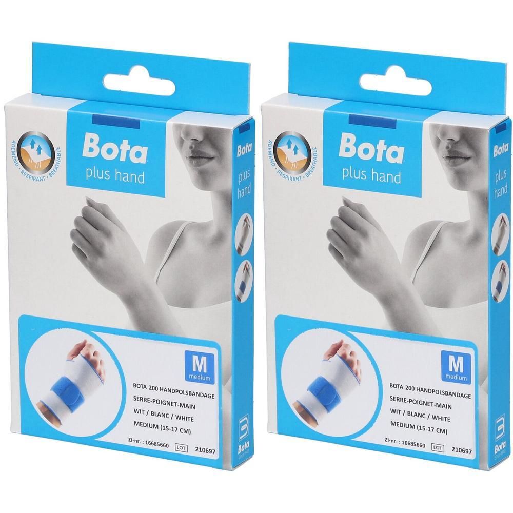 Deux paquets de bandage poignet Bota, blanc/bleu, taille M.