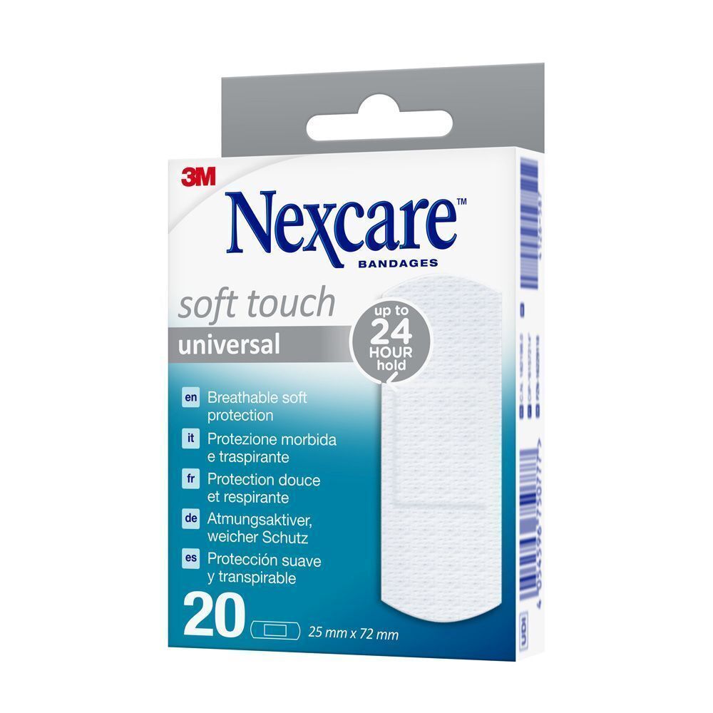 Un paquet de pansements universels Nexcare Soft Touch, 20 pièces.