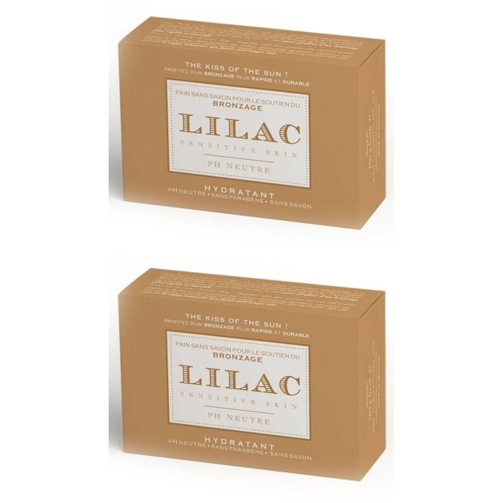Twee pakken Lilac Pain Dermatologique Bronzage zeep, hydraterend, pH-neutraal.