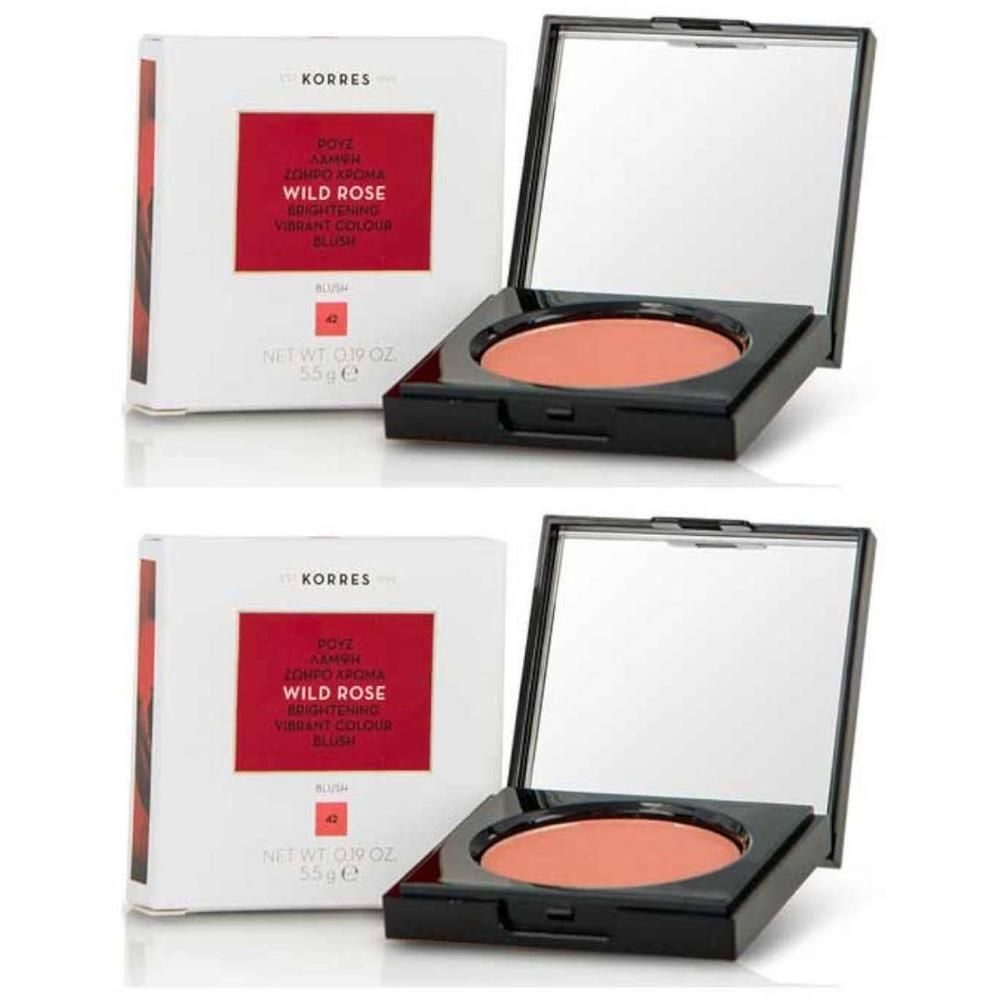Blush Korres Wild Rose teinte pêche, 18. Boîtier compact avec miroir.