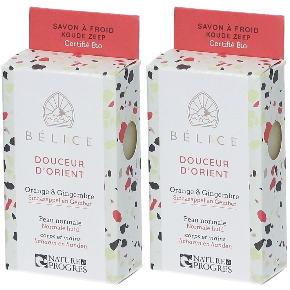 Twee pakken Bélice Savon Froid Orange & Gember Bio. Gecertificeerd Bio.