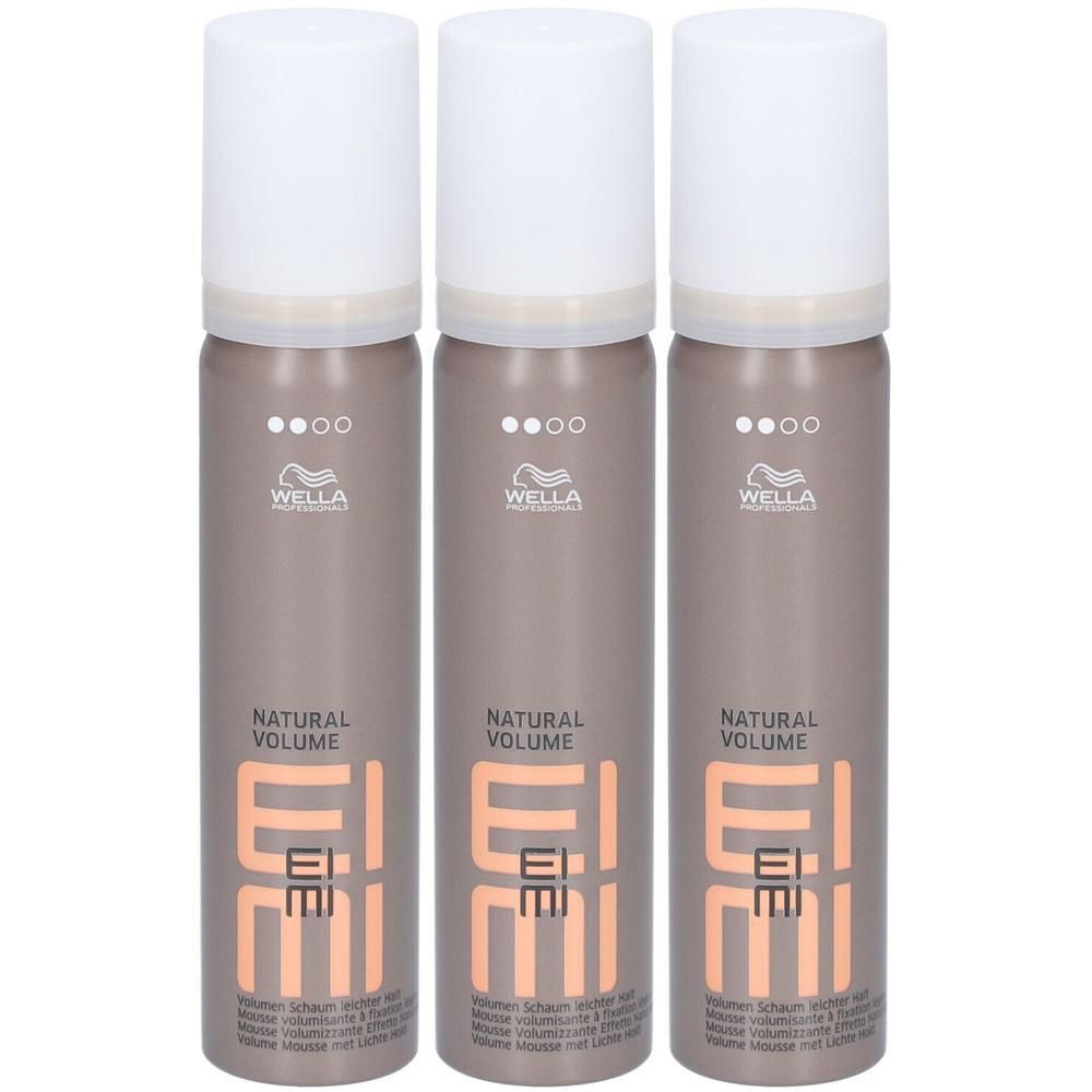Trois flacons de mousse coiffante Wella Professionals EIMI Natural Volume.