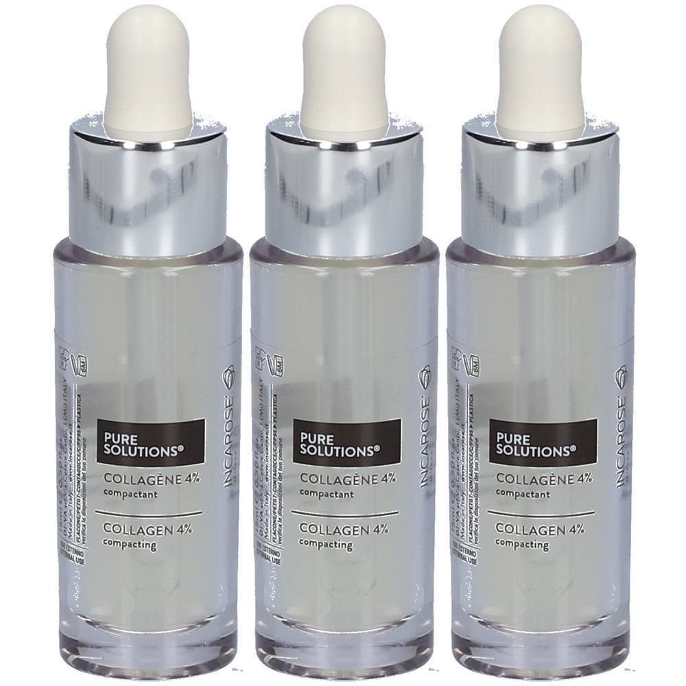 Trois flacons Incarose Pure Solutions Collagène 4% Compacting avec pipettes.