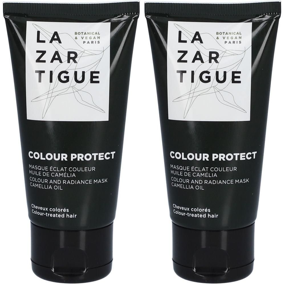 Deux masques Lazartigue Colour Protect à l'huile de camélia pour cheveux colorés.