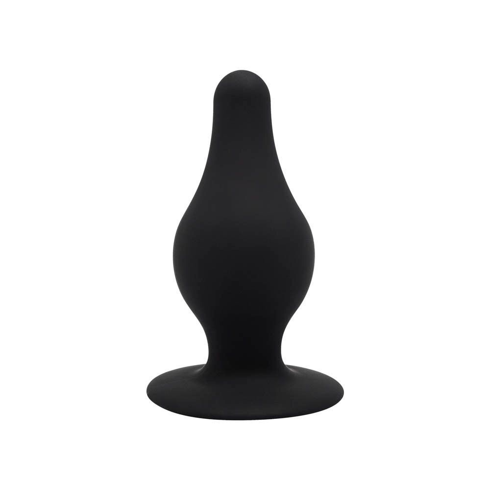 Un SilexD Plug Premium en silicone noir, taille S, avec une base large et une extrémité arrondie.