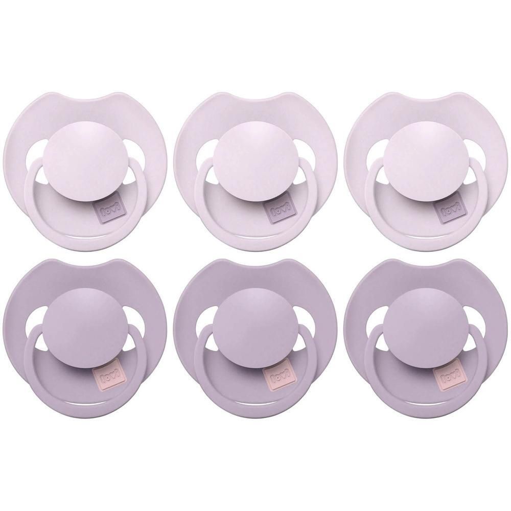 Six sucettes lilas avec bouclier rond et poignée.