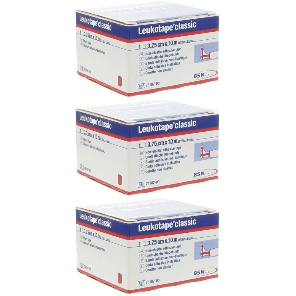 Trois boîtes de Leukotape Classic, 3,75 cm x 10 m, bande adhésive non élastique.