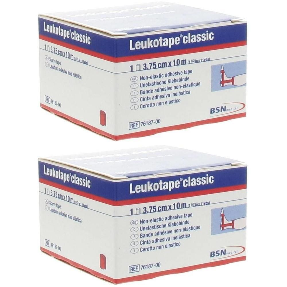 Twee dozen Leukotape Classic, 3,75 cm x 10 m, niet-elastisch kleefpleister.