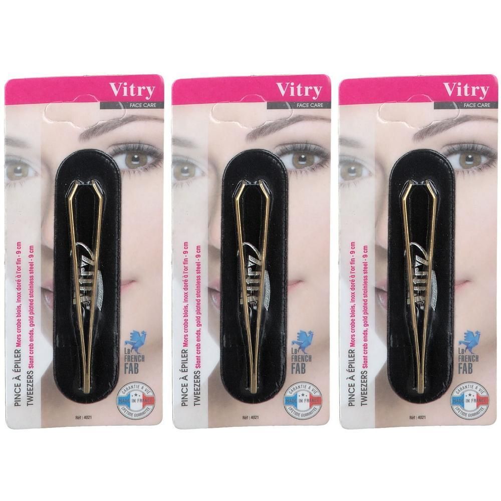 Vitry Pince à épiler, dorée, acier inoxydable, 8 cm.