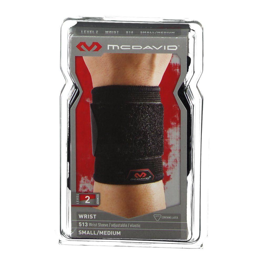 Zwarte McDavid polsbrace, maat S/M, elastisch en verstelbaar.