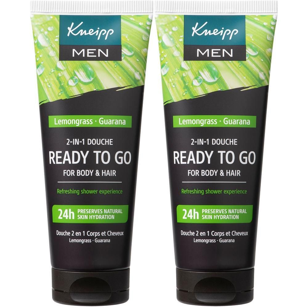 Twee tubes Kneipp Men Ready To Go douchegel met citroengras en guarana.