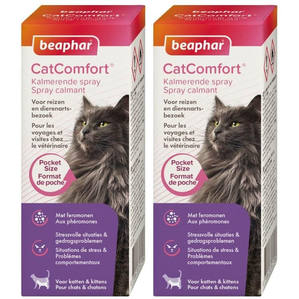 Deux paquets de spray calmant Beaphar CatComfort. Avec phéromones pour chats et chatons.