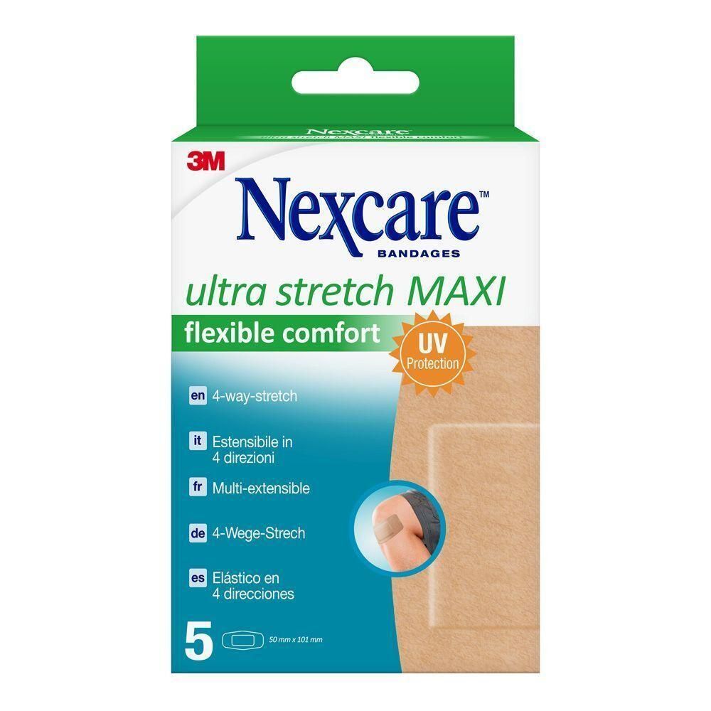 Nexcare Ultra Stretch Maxi pleisterverpakking met 5 stuks, huidkleurig.