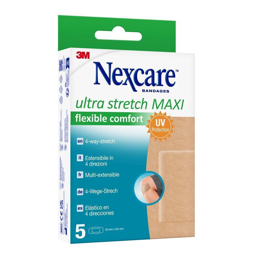 Nexcare Ultra Stretch Maxi, paquet de 5 pansements, couleur chair.