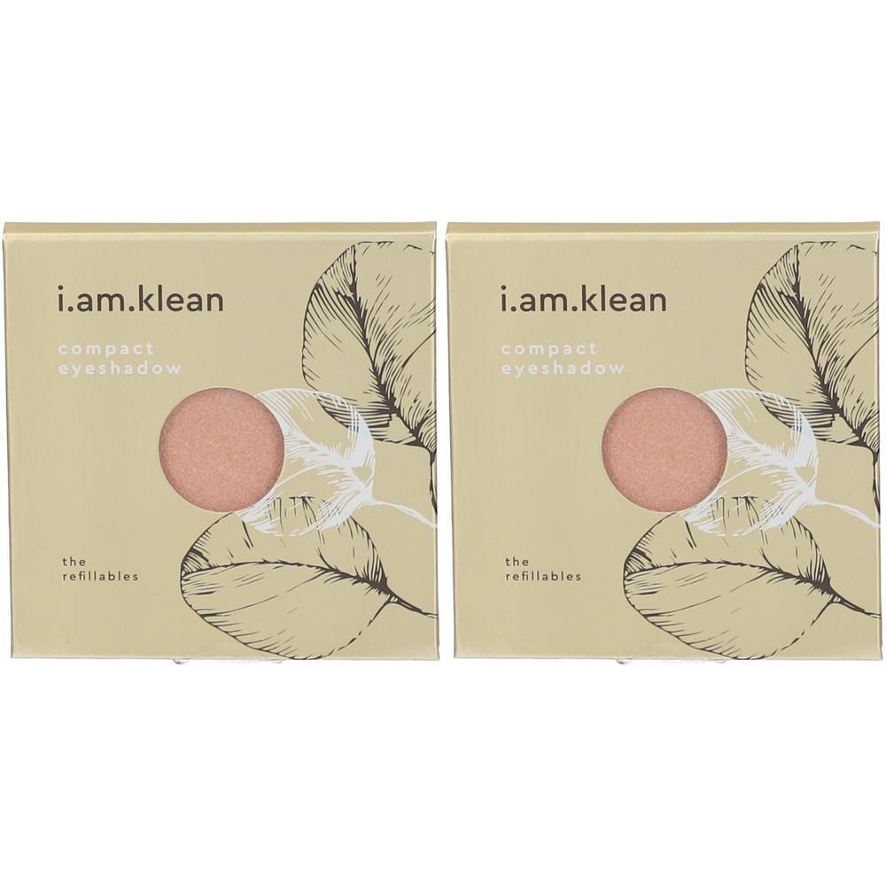 Deux fards à paupières compacts i.am.klean "Opal" dans leur emballage d'origine.