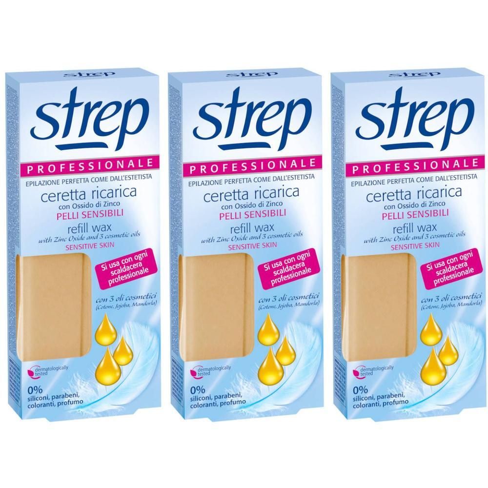 Drie pakken Strep navulwax voor gevoelige huid. Professionele ontharing.