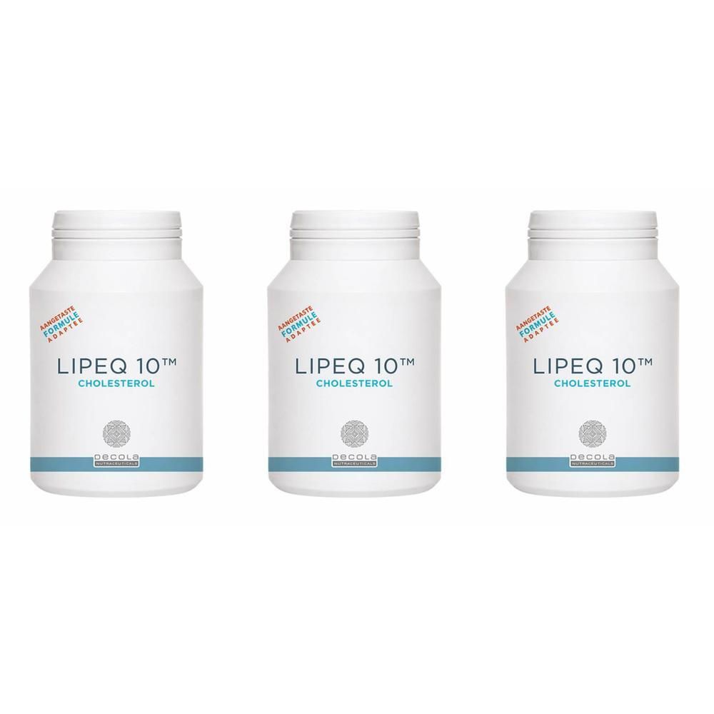 Trois contenants blancs avec formule Lipeq 10 Cholestérol.