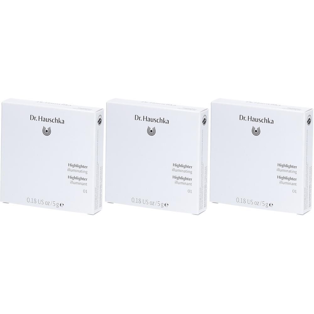 Trois enlumineurs Dr. Hauschka 01 Illuminating dans leur emballage blanc.