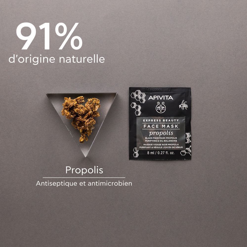 Masque facial Apivita Express Beauty au Propolis et morceaux de propolis.
