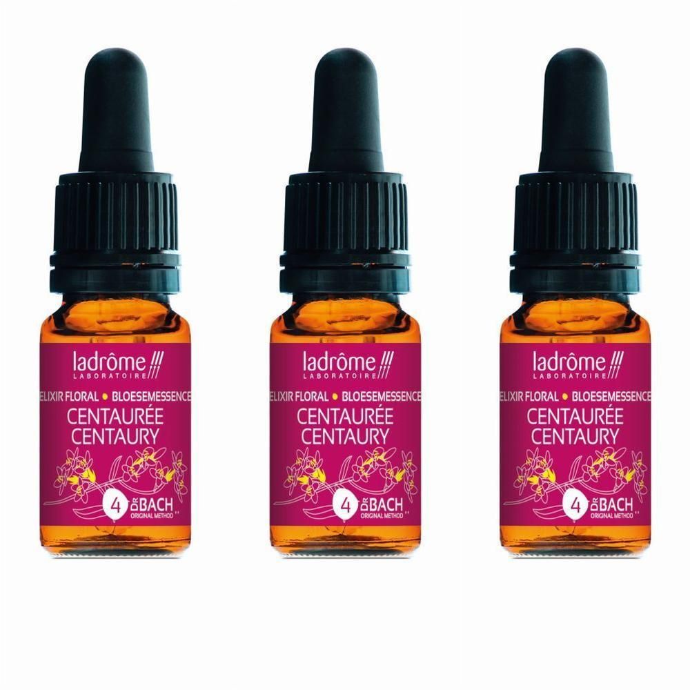 Drie flesjes met druppelaar, Ladrôme Centaurée N°4 Elixir Floral.