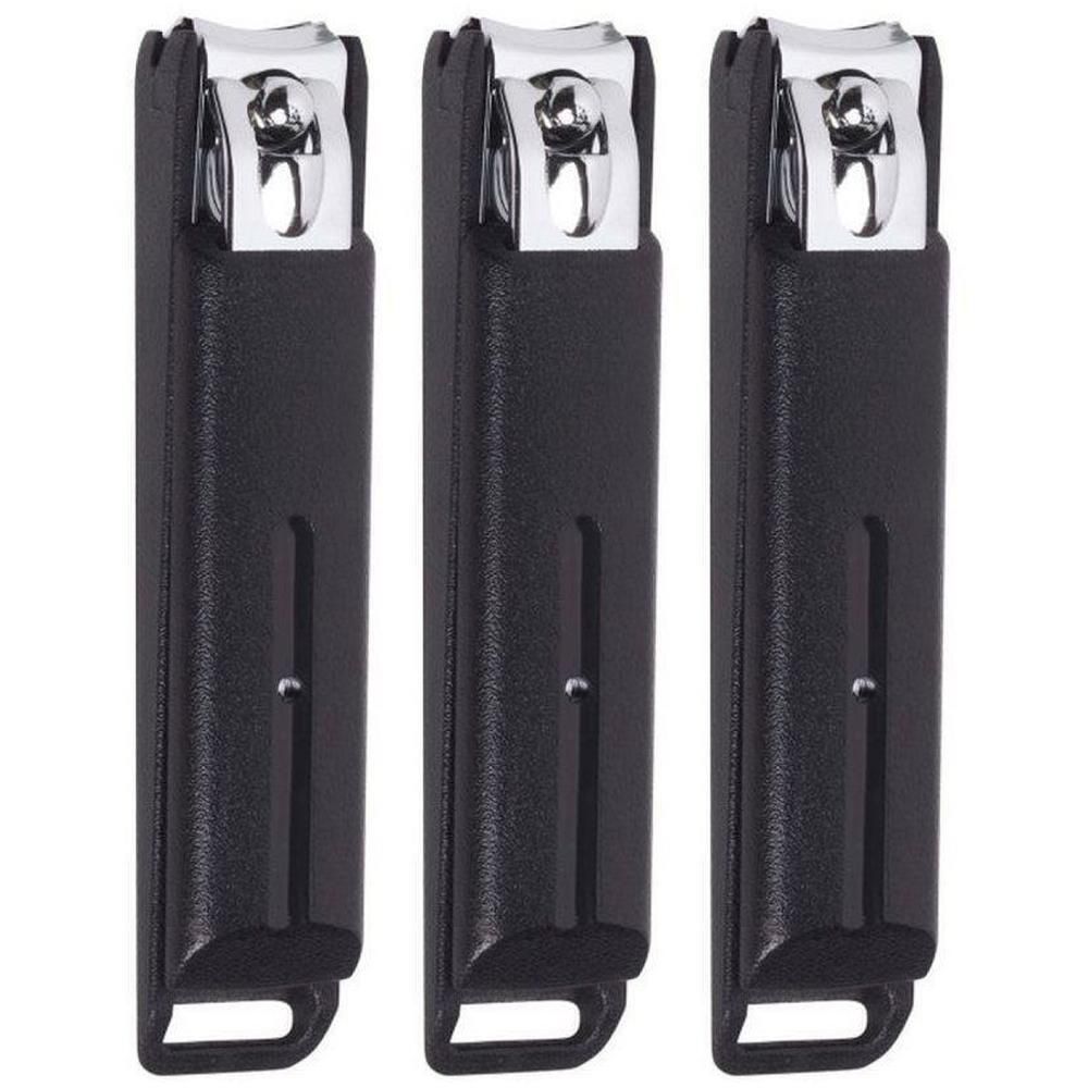 Trois coupe-ongles noirs avec lames de coupe argentées et manche noir.