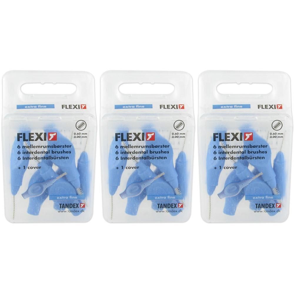 Drie pakken Tandex Flexi Aqua interdentale borstels, extra fijn, 6 stuks per pak, inclusief 1 hoesje.