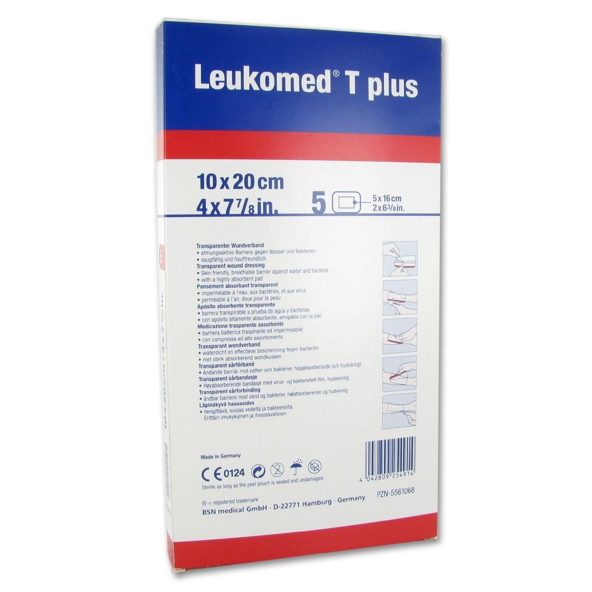 Boîte Leukomed T plus Pansement 10x20cm, 5 pièces. Pansement transparent et respirant.