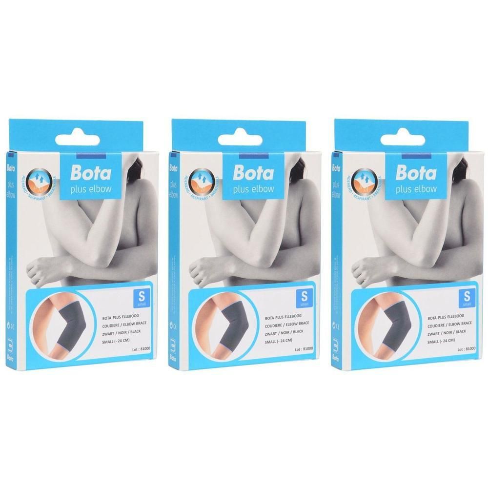 Drie verpakkingen Bota Plus elleboogbandage zwart, maat S.