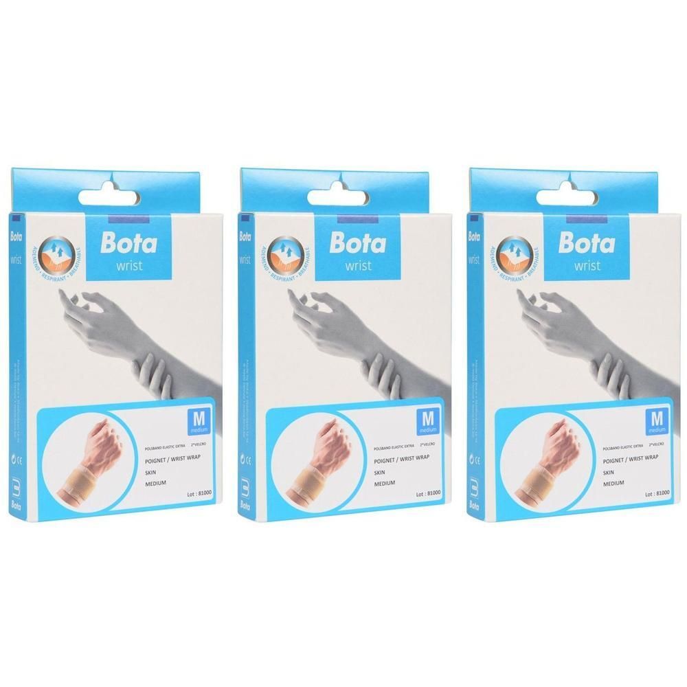 Trois paquets de support de poignet Bota avec velcro, taille M.