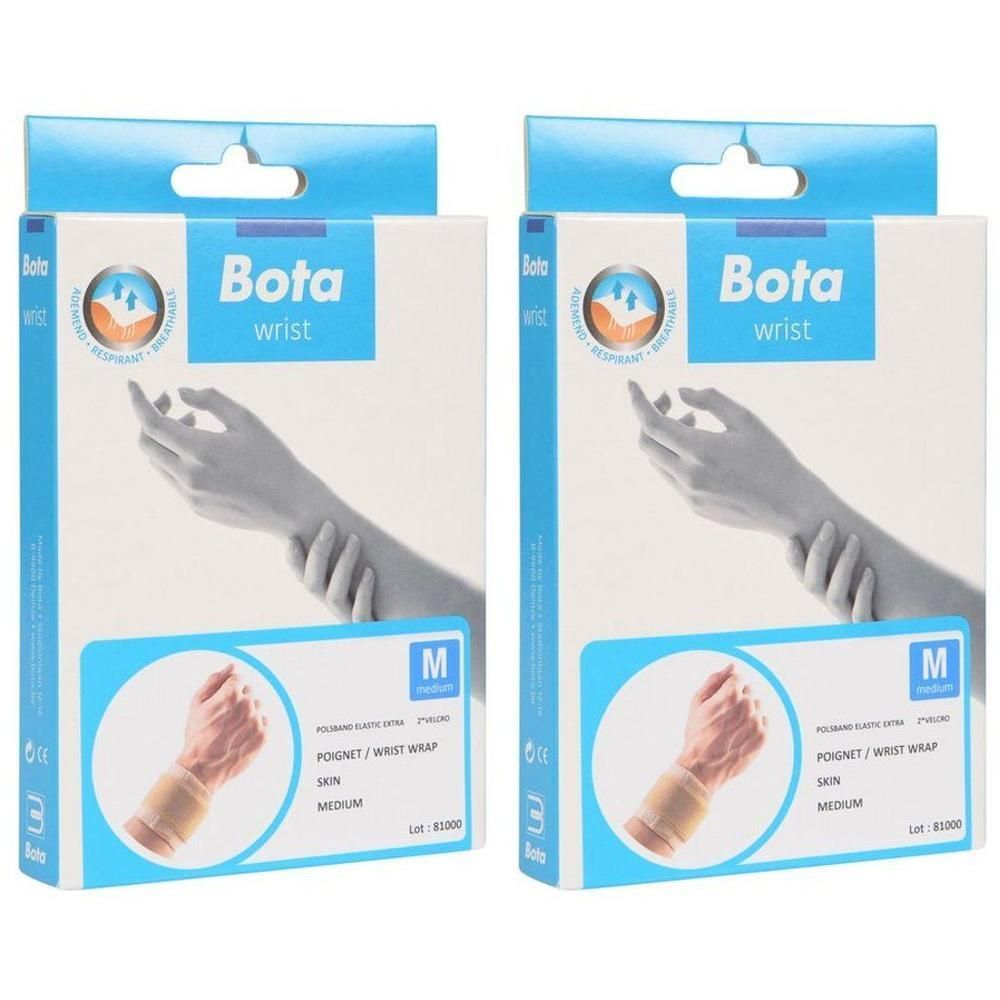 Deux paquets de supports de poignet Bota, taille M, beige, avec fermeture velcro.